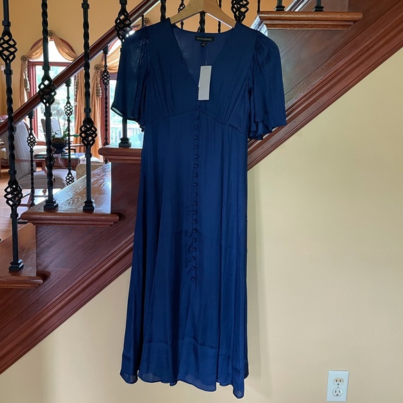 Satin Flutter Sleeves Midi Dress 